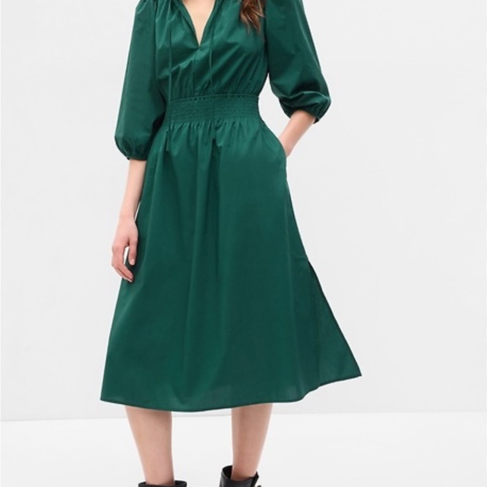 GAP Puff Sleeve Smocked Midi Dress EUC